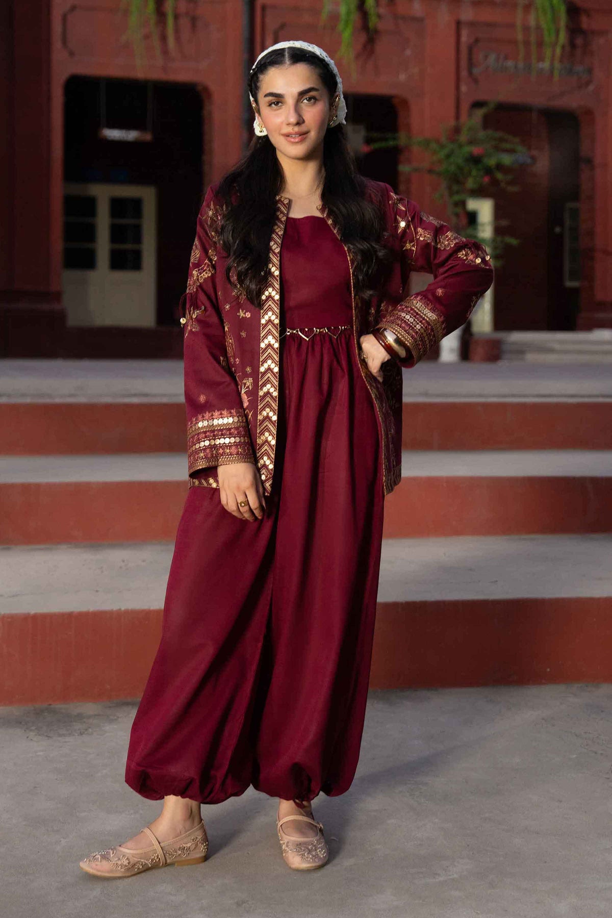 Nishat UK - Red Embroidered Karandi 1 Piece ready to wear jacket