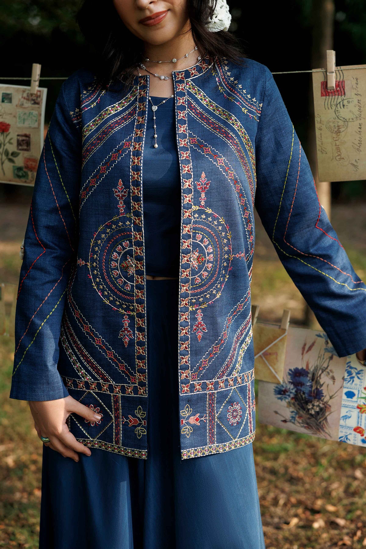 Nishat UK - Blue Embroidered Karandi 1 Piece ready to wear jacket
