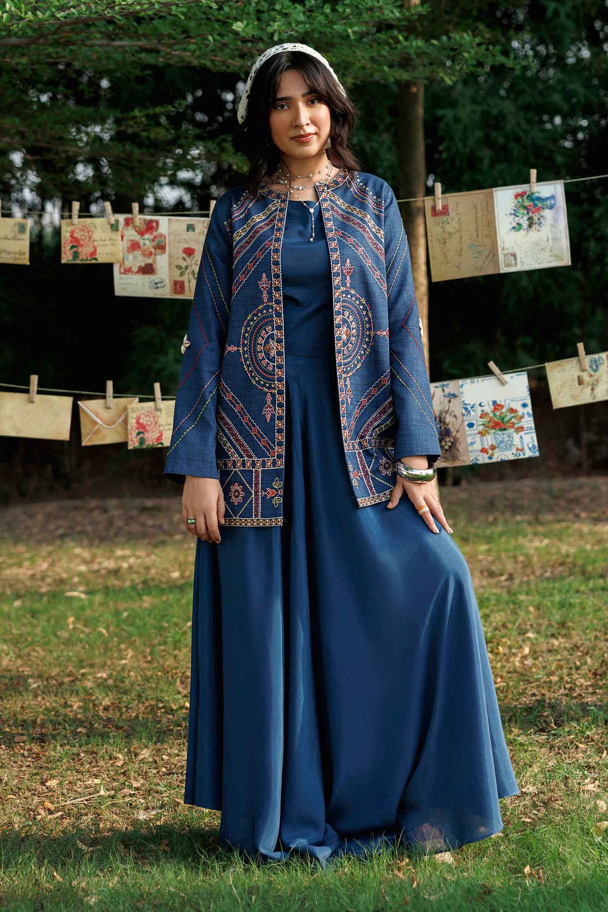 Nishat UK - Blue Embroidered Karandi 1 Piece ready to wear jacket