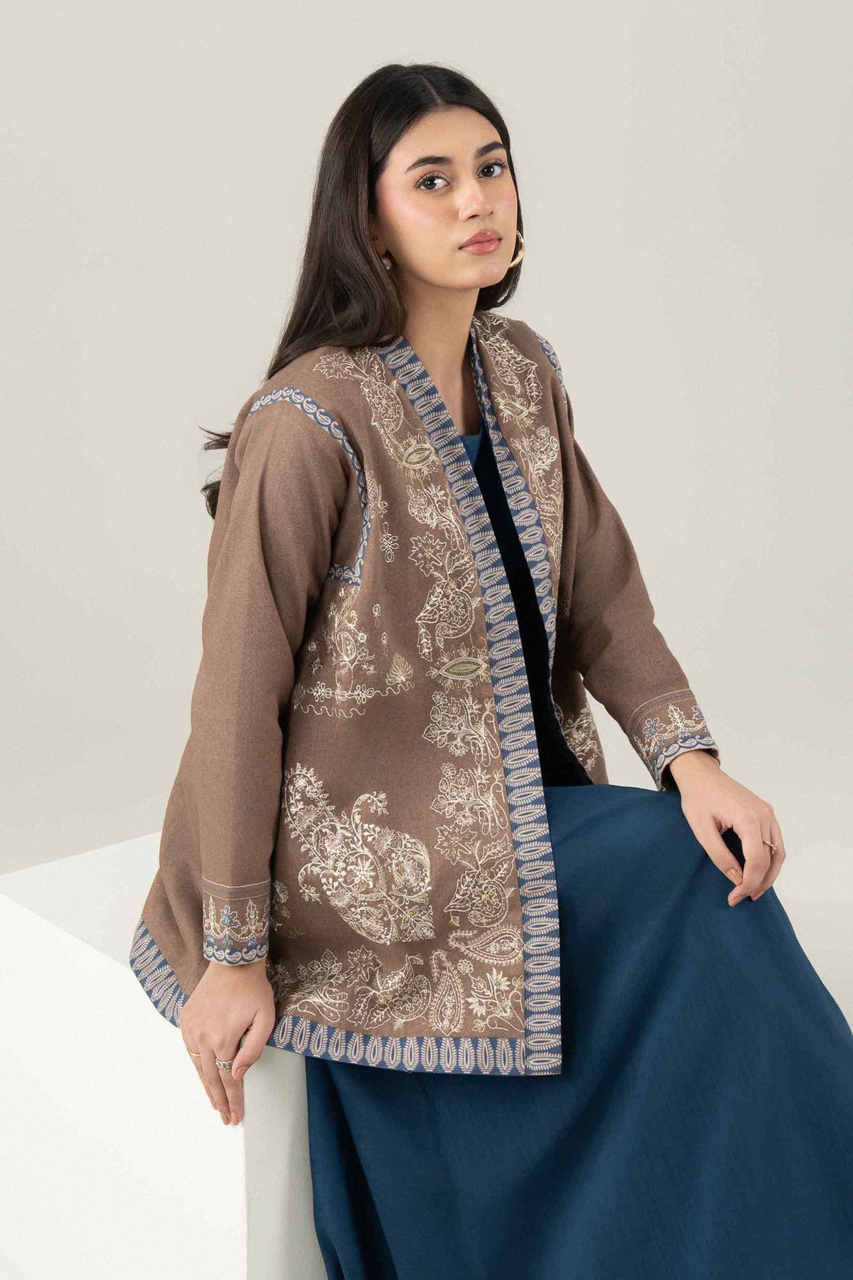 Nishat UK - Brown Embroidered Khaddar 1 Piece ready to wear jacket
