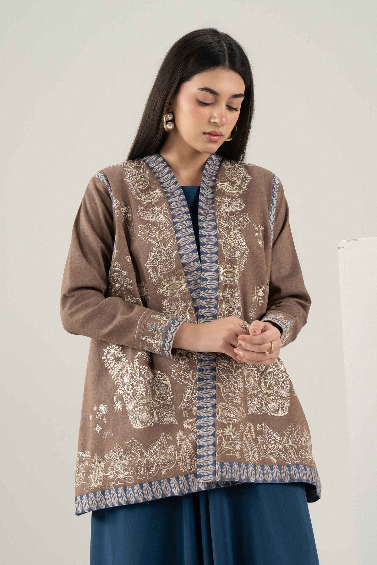 Nishat UK - Brown Embroidered Khaddar 1 Piece ready to wear jacket