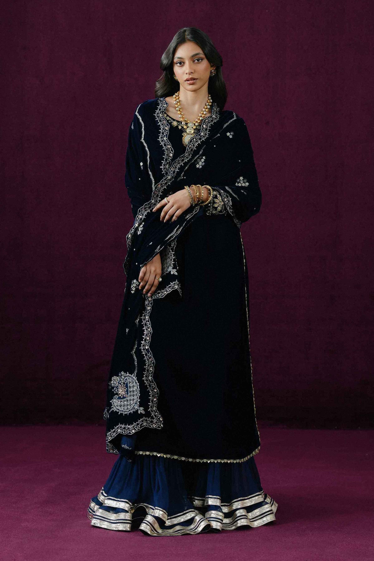 Nishat UK - Blue Embroidered Velvet 1 Piece ready to wear boutique