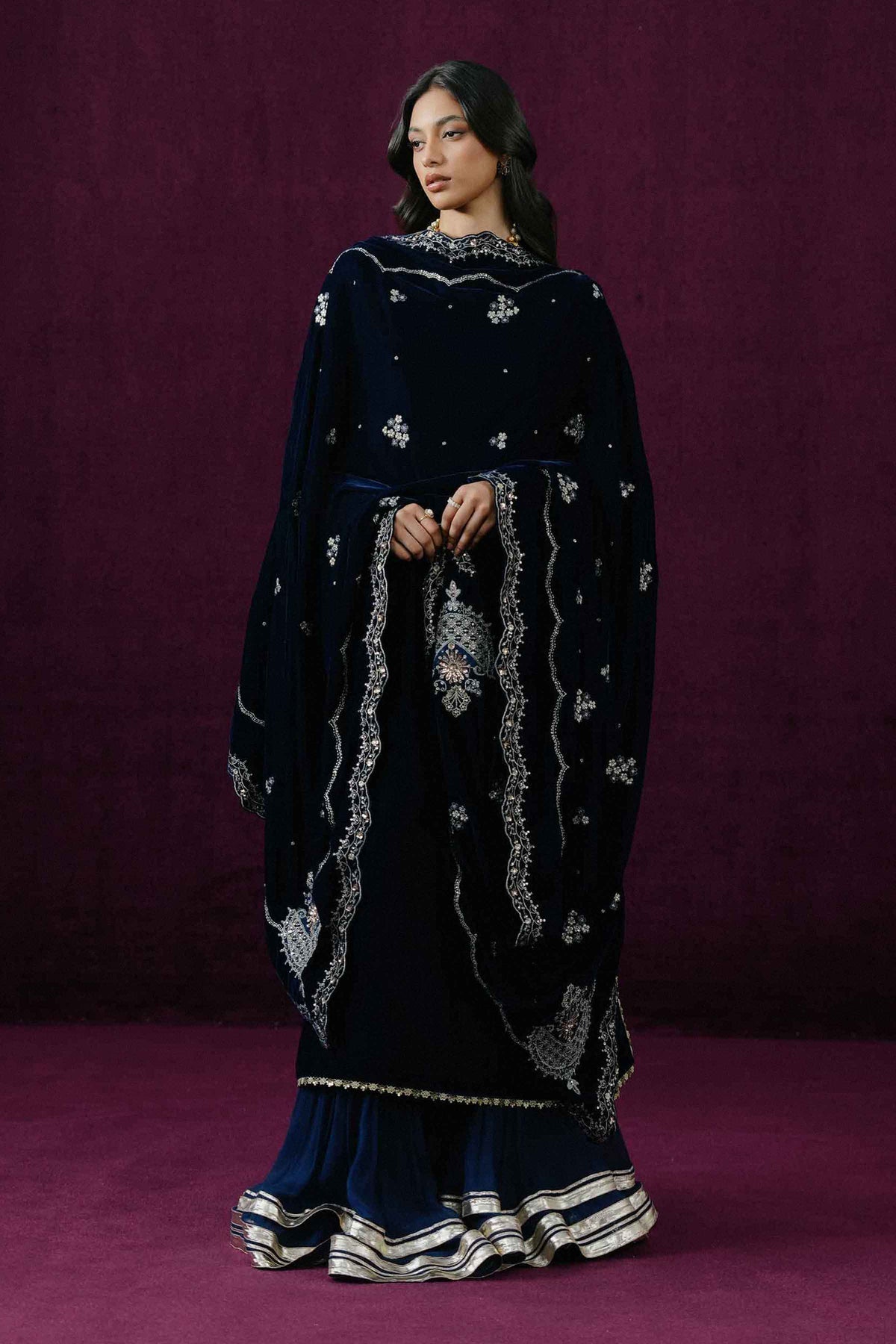 Nishat UK - Blue Embroidered Velvet 1 Piece ready to wear boutique