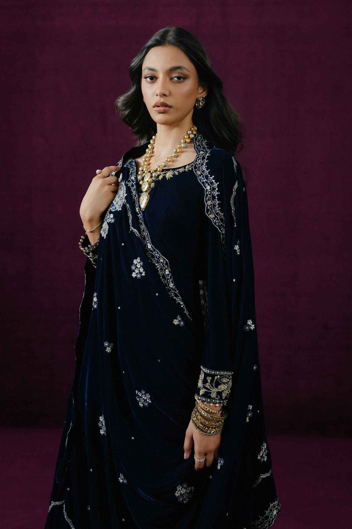 Nishat UK - Blue Embroidered Velvet 1 Piece ready to wear boutique