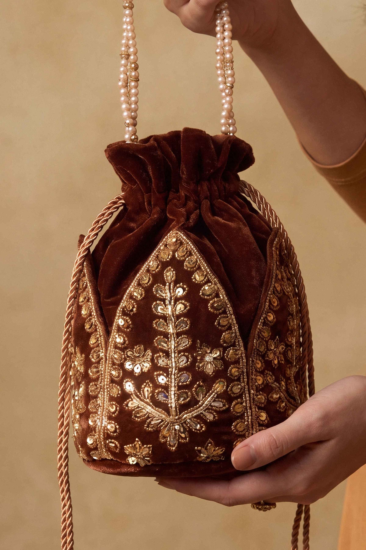 Nishat UK - Brown Embrodered Velvet 1 Piece ready to wear Pouch
