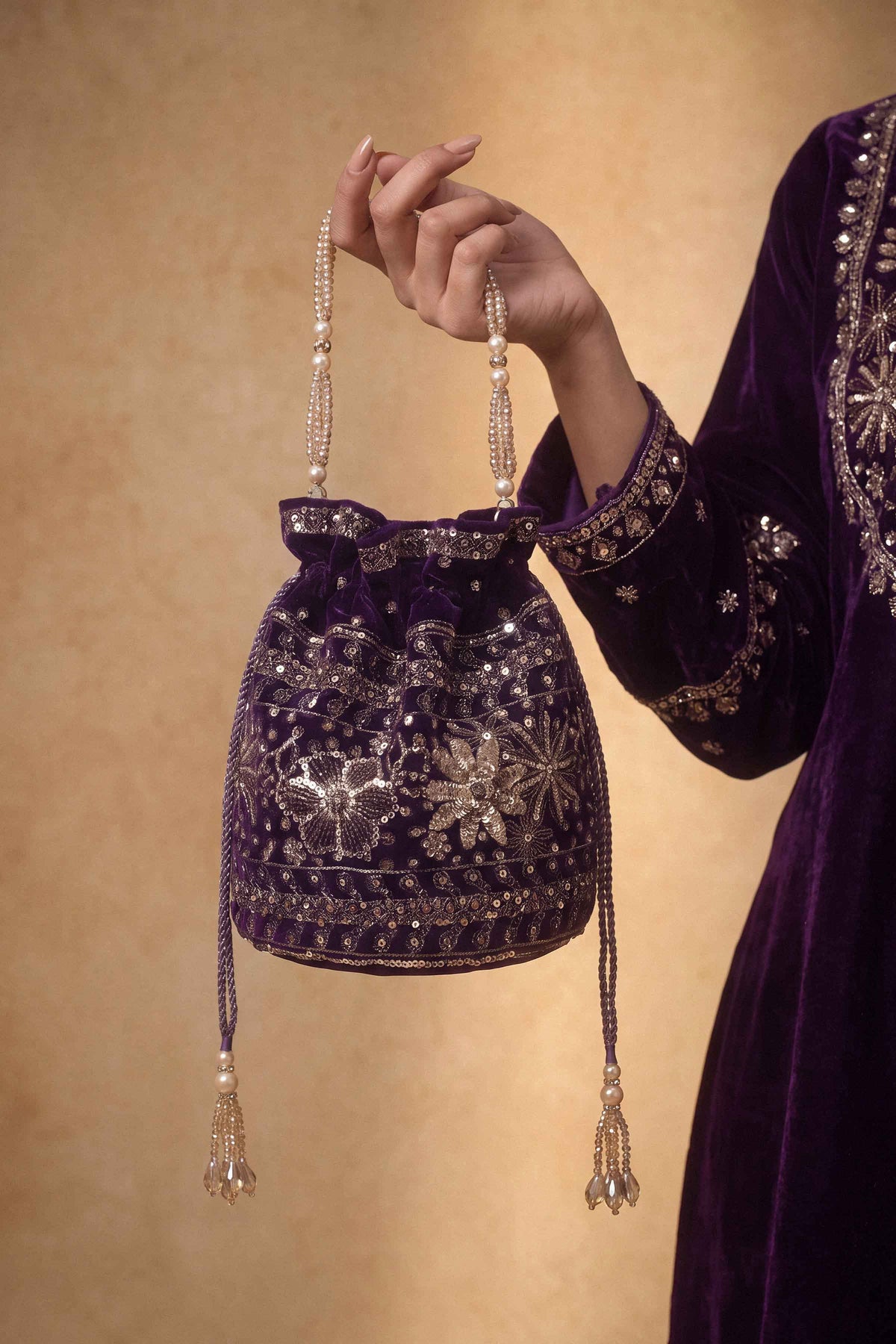 Nishat UK - Purple Embroidered Velvet 1 Piece ready to wear Pouch