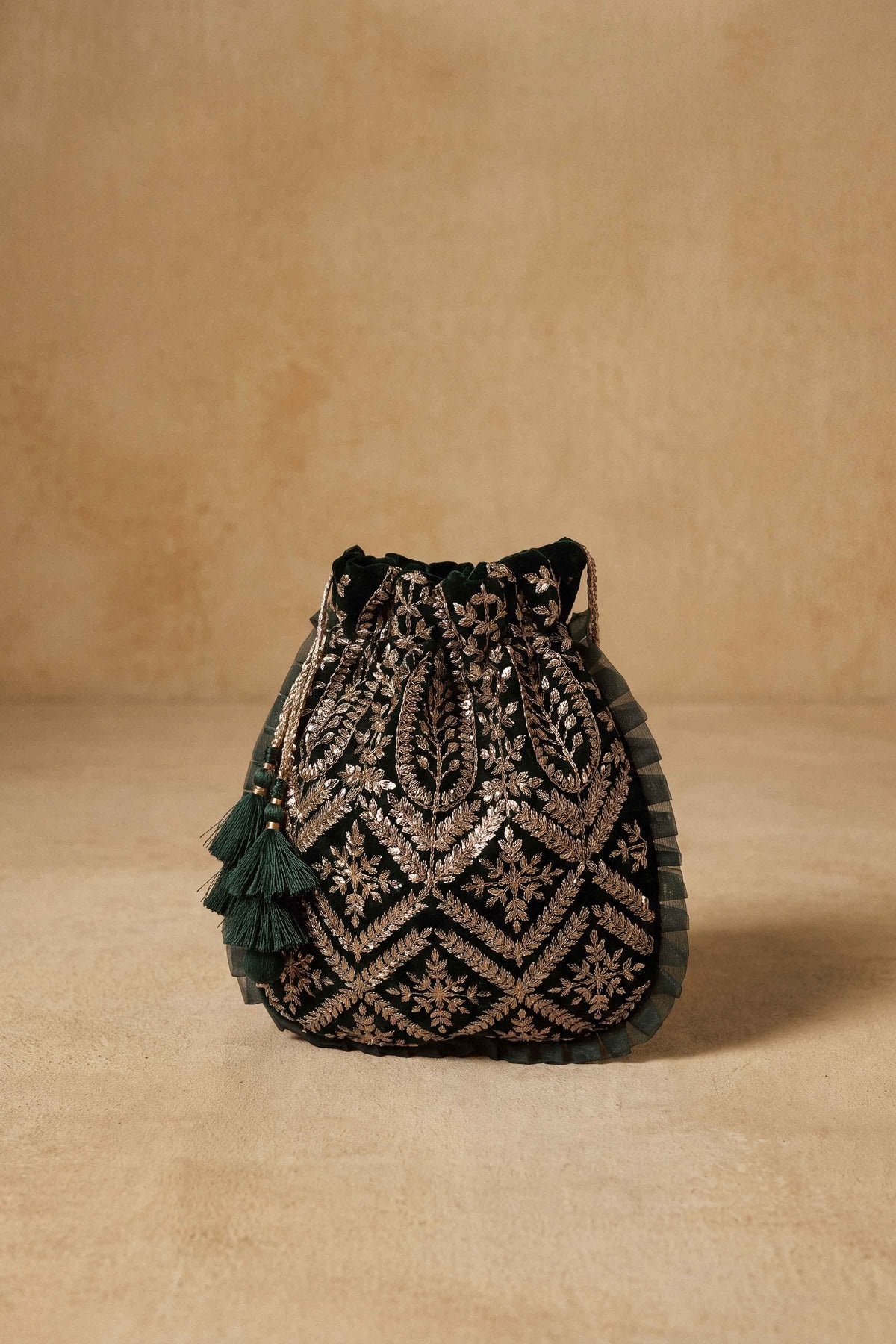 Nishat UK - Green Embroidered Velvet 1 Piece ready to wear Pouch