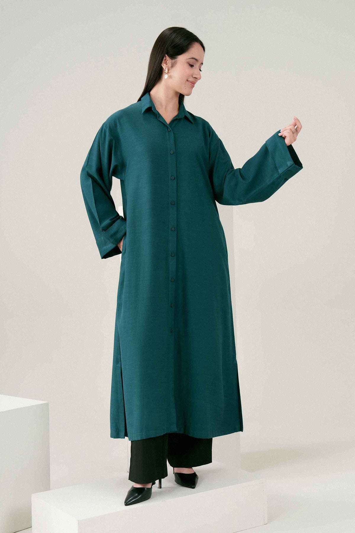 Nishat UK - Green Solids Yarn Dyed 1 Piece ready to wear Shirt