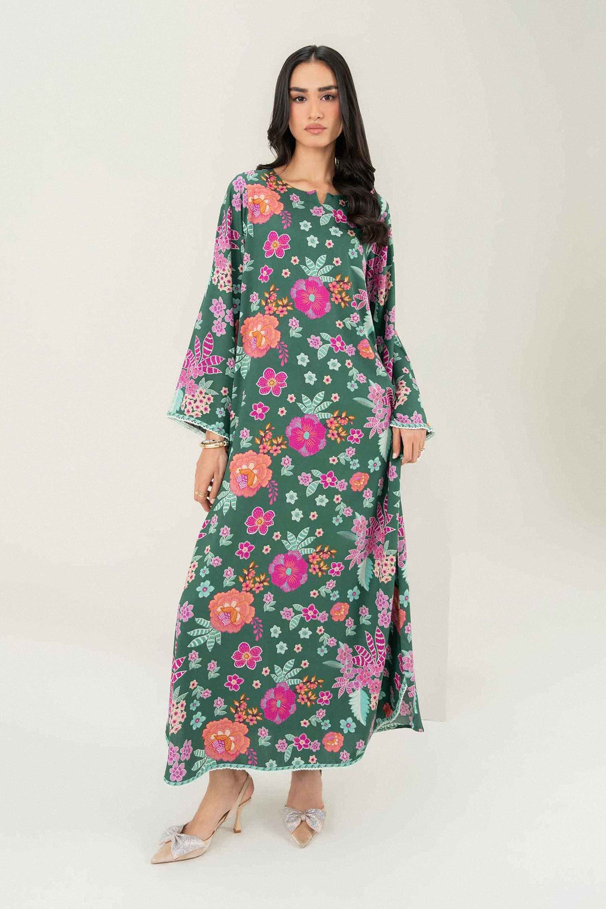 Nishat UK - Green Printed Cotton  1 Piece ready to wear long dress