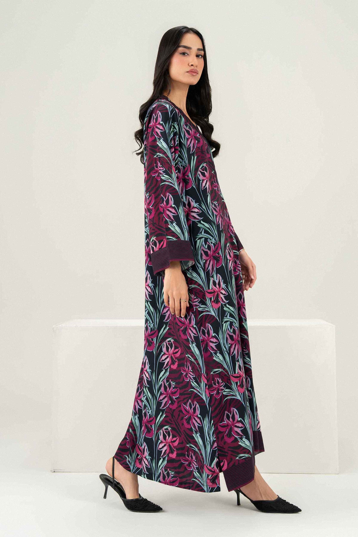 Nishat UK - Black Printed Linen 1 Piece ready to wear long dress