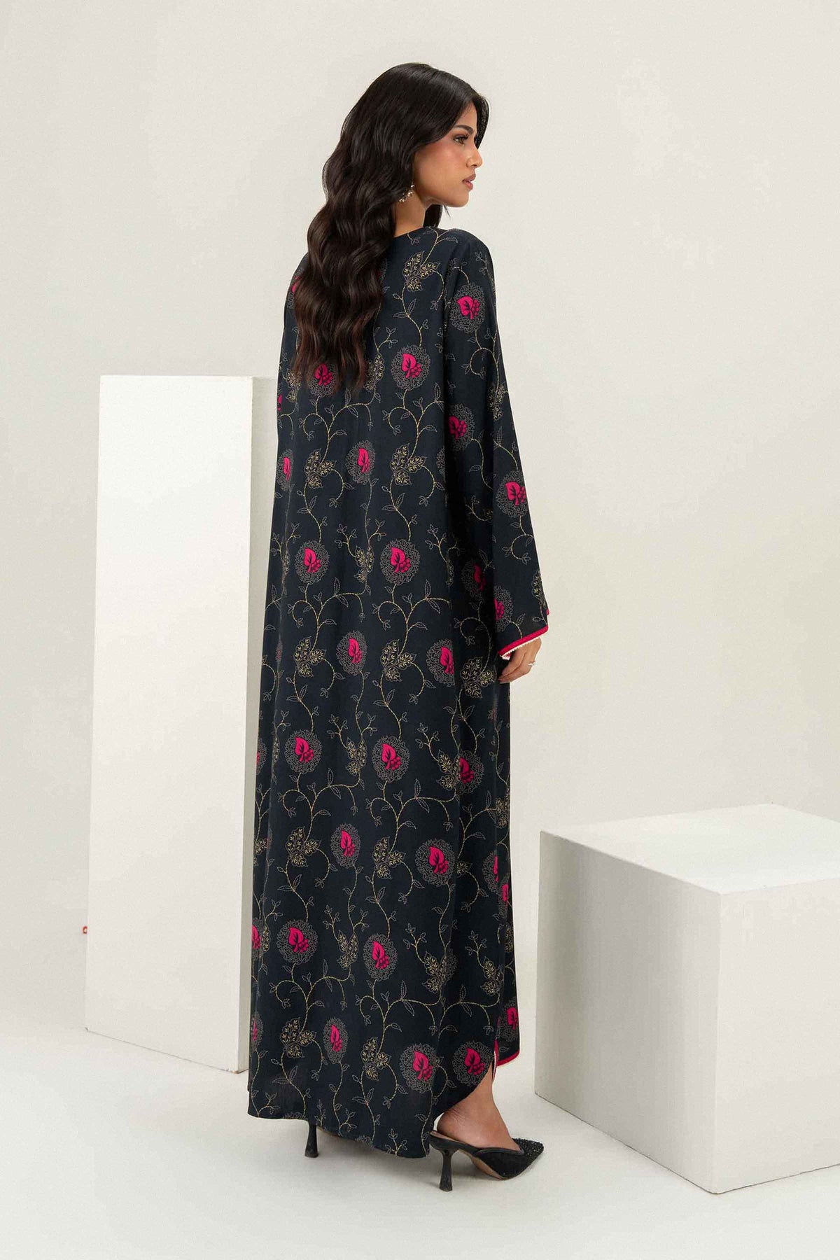 Nishat UK - Black  Printed Cotton 1 Piece ready to wear long dress