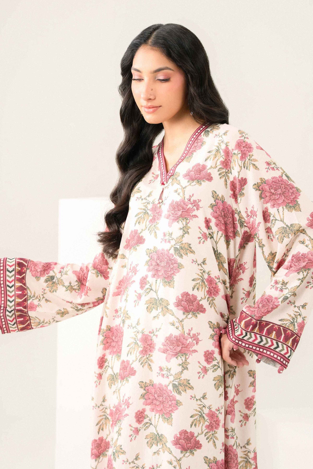 Nishat UK - Off White Printed Dobby 1 Piece ready to wear long dress