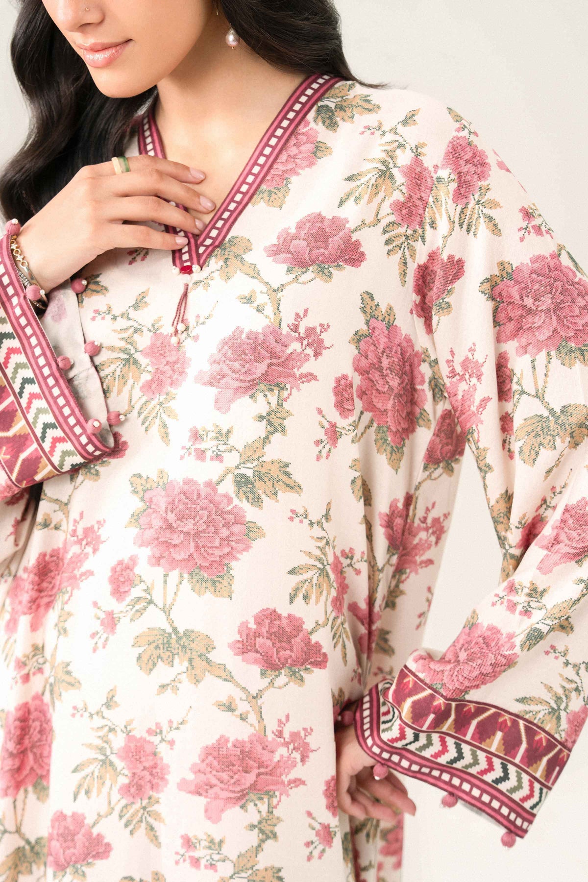 Nishat UK - Off White Printed Dobby 1 Piece ready to wear long dress