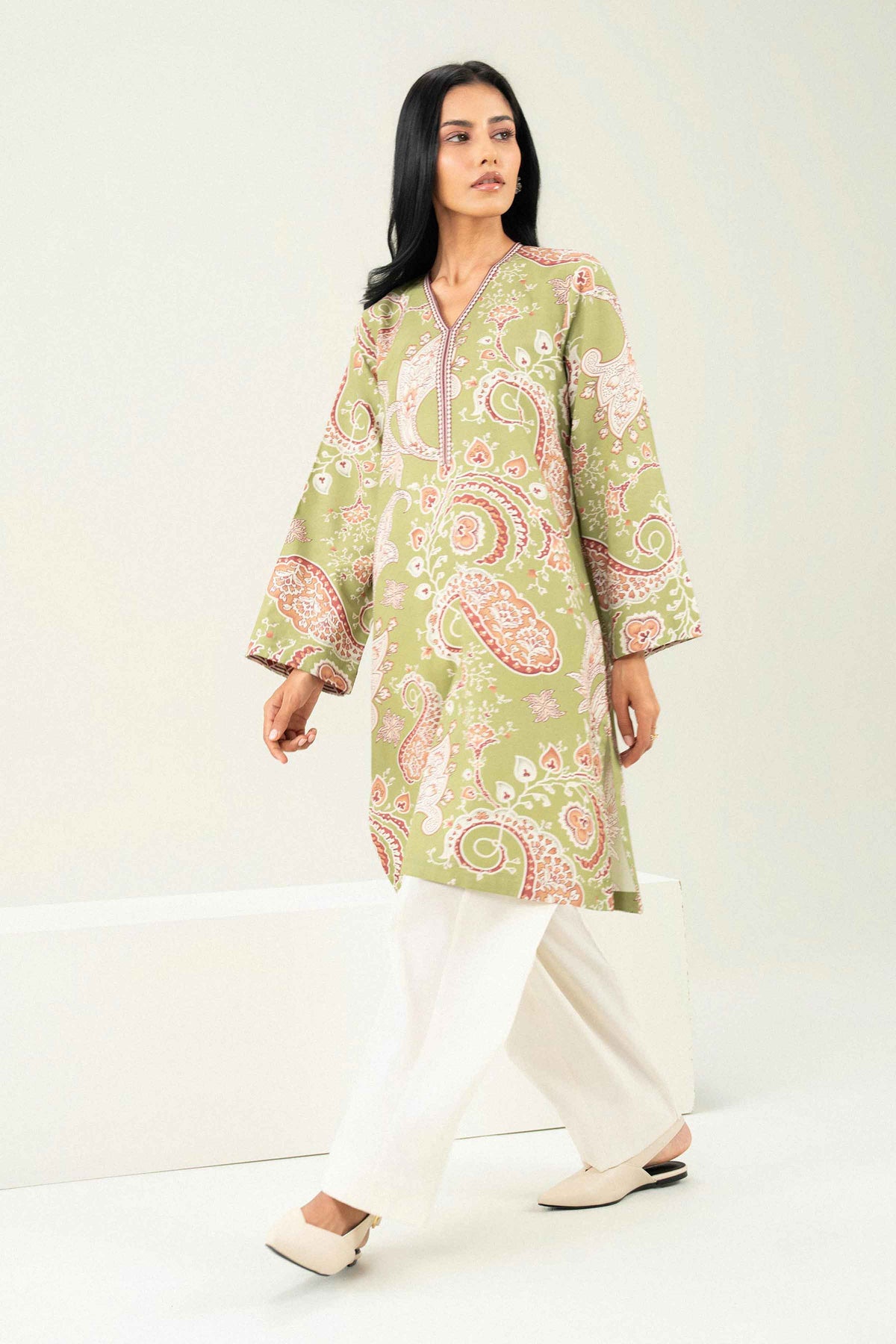 Nishat UK - Green Printed Linen 1 Piece ready to wear Shirt