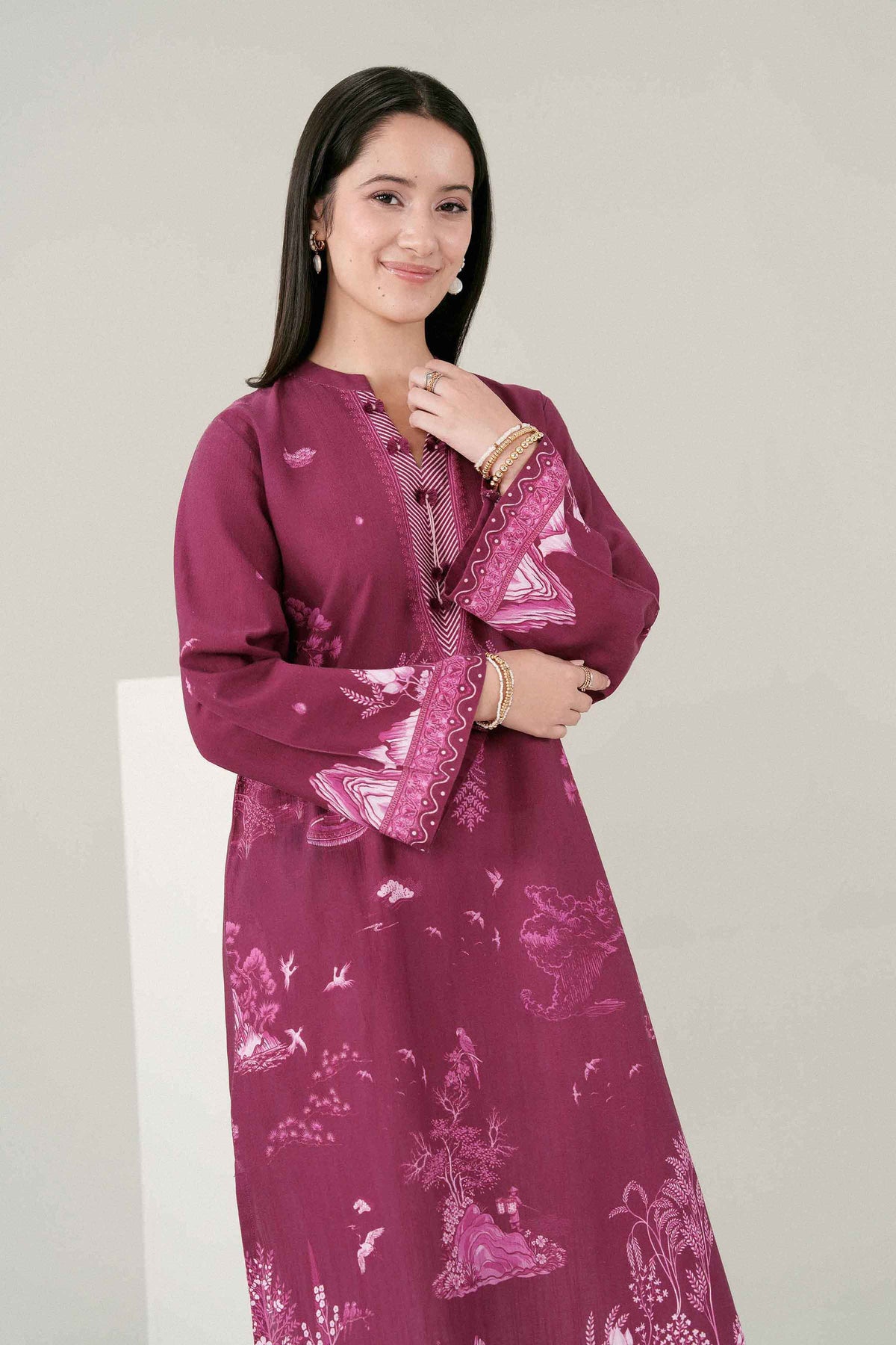 Nishat UK - Purple Printed Khaddar 1 Piece ready to wear Shirt