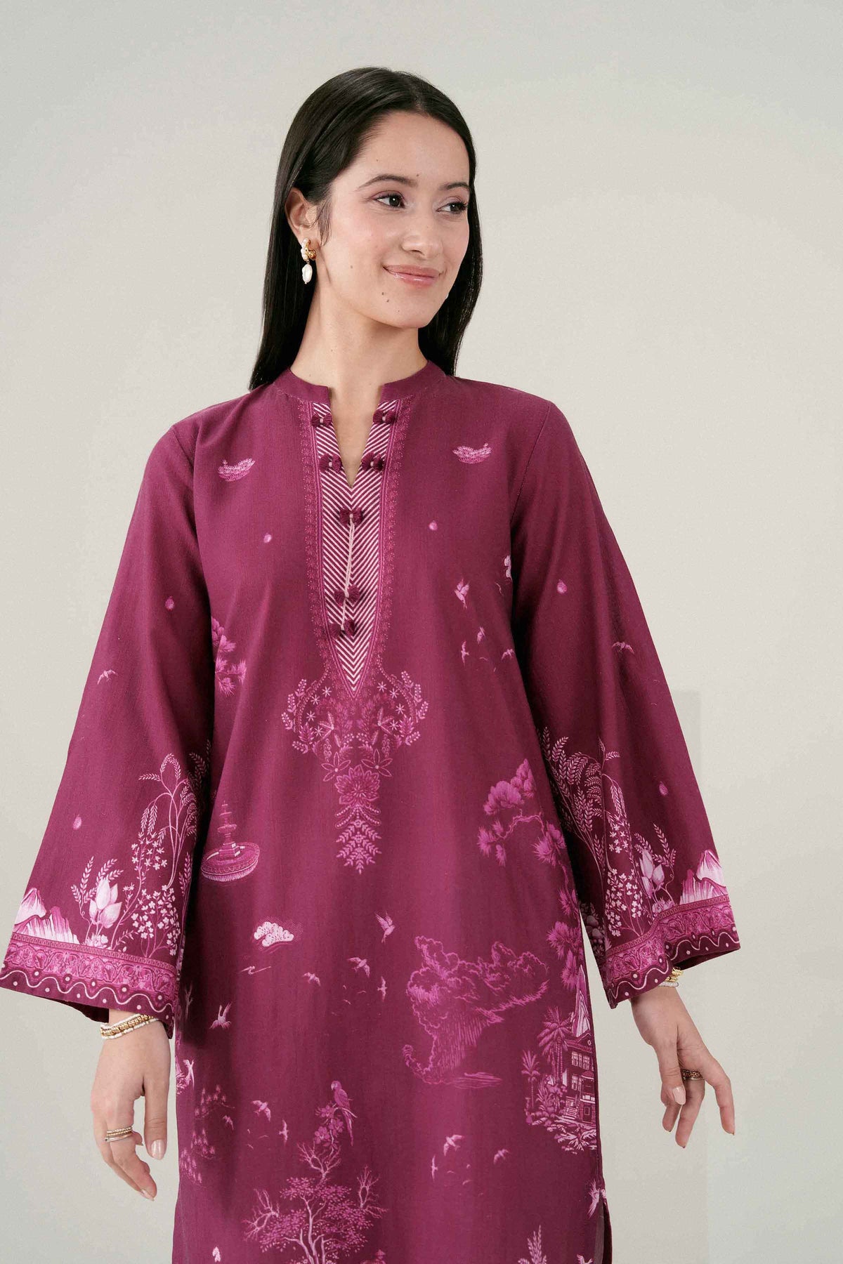 Nishat UK - Purple Printed Khaddar 1 Piece ready to wear Shirt