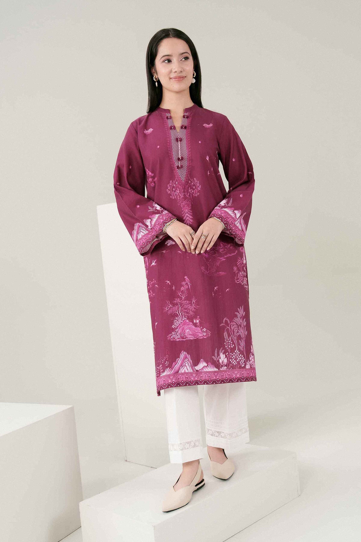 Nishat UK - Purple Printed Khaddar 1 Piece ready to wear Shirt