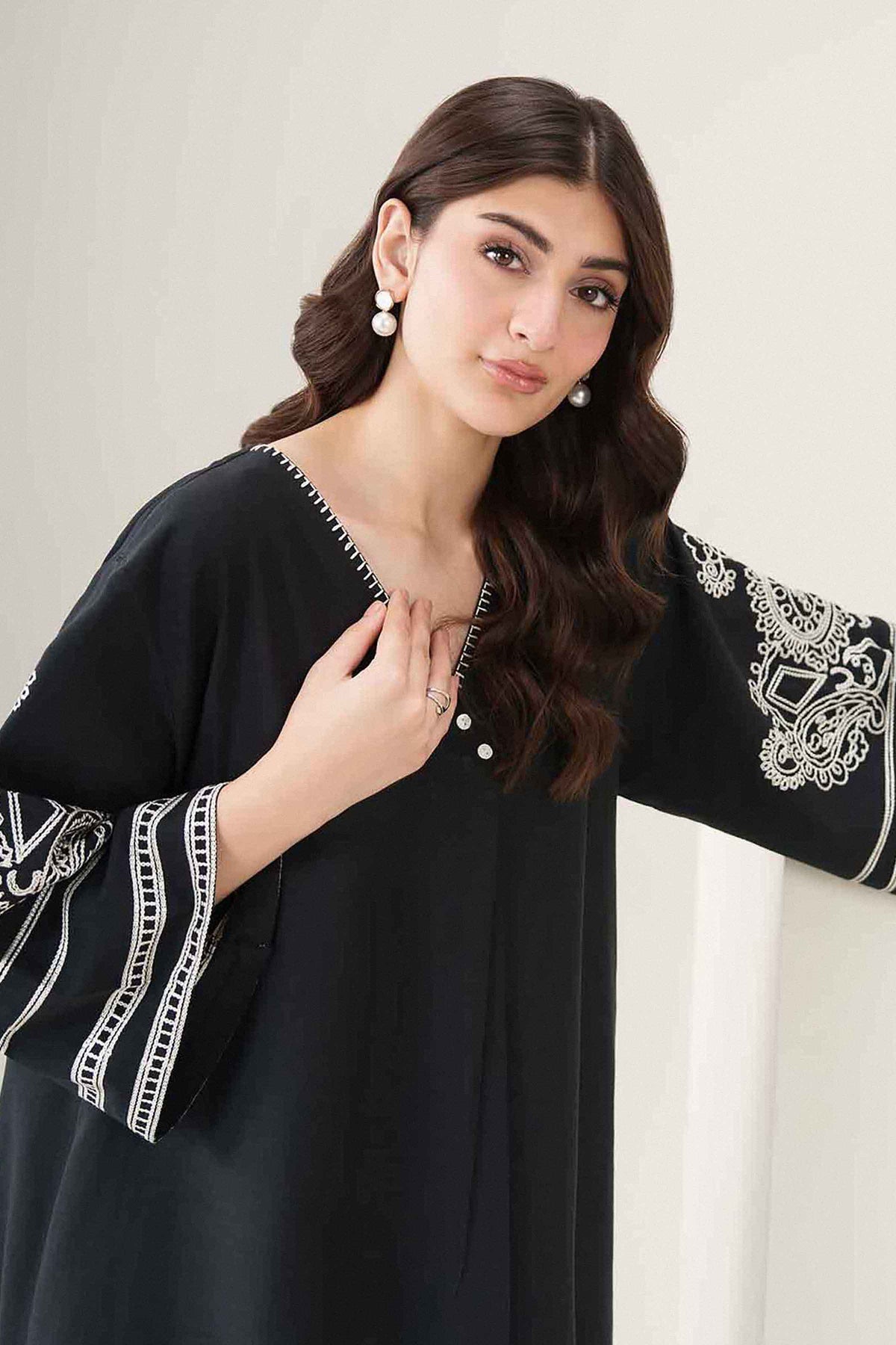 Nishat UK - Black Embroidered Yarn Dyed 1 Piece ready to wear 