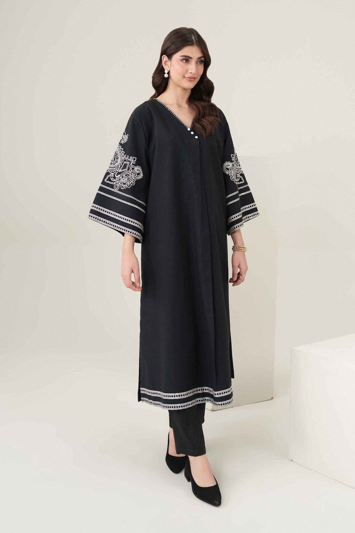 Nishat UK - Black Embroidered Yarn Dyed 1 Piece ready to wear 