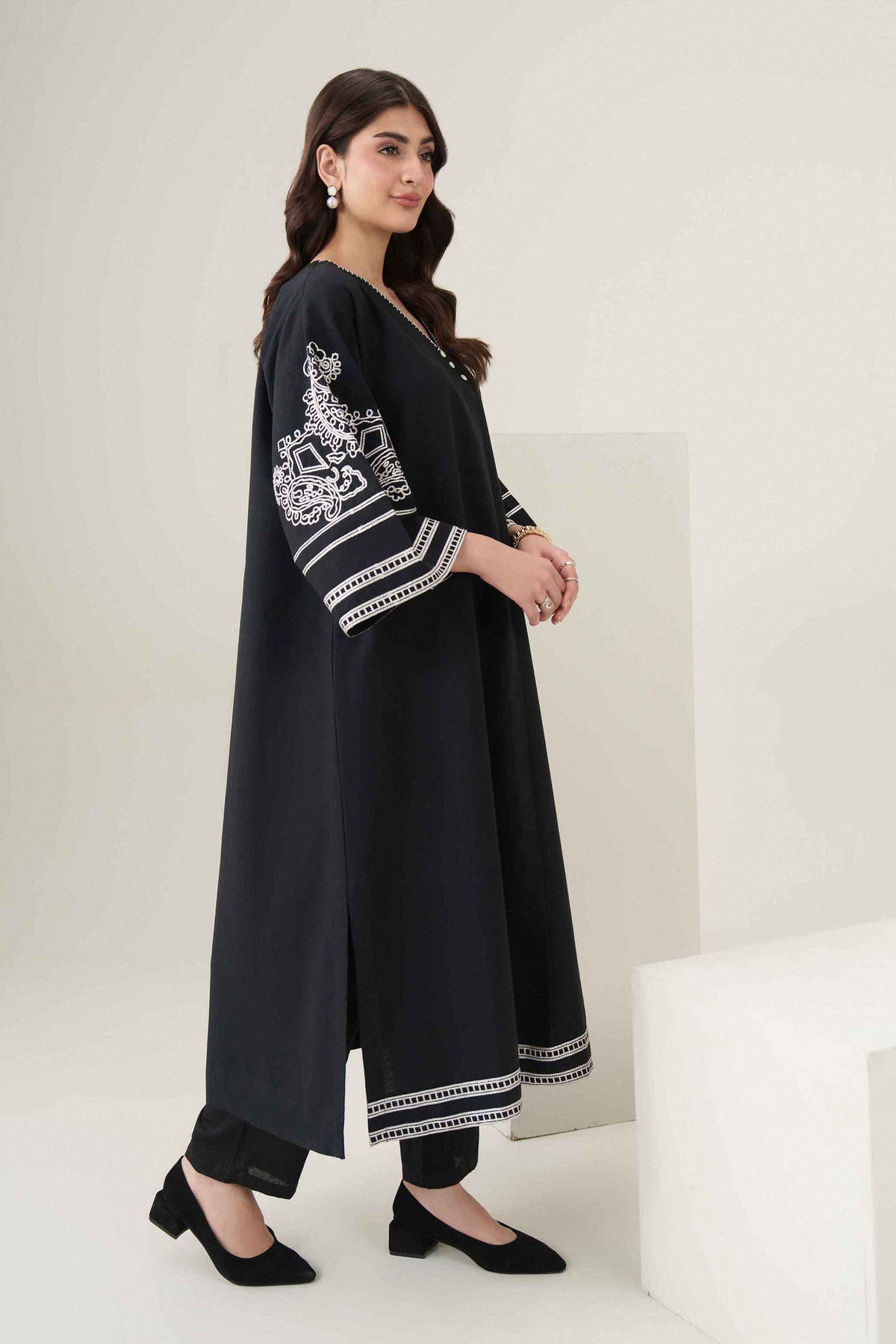 Nishat UK - Black Embroidered Yarn Dyed 1 Piece ready to wear 