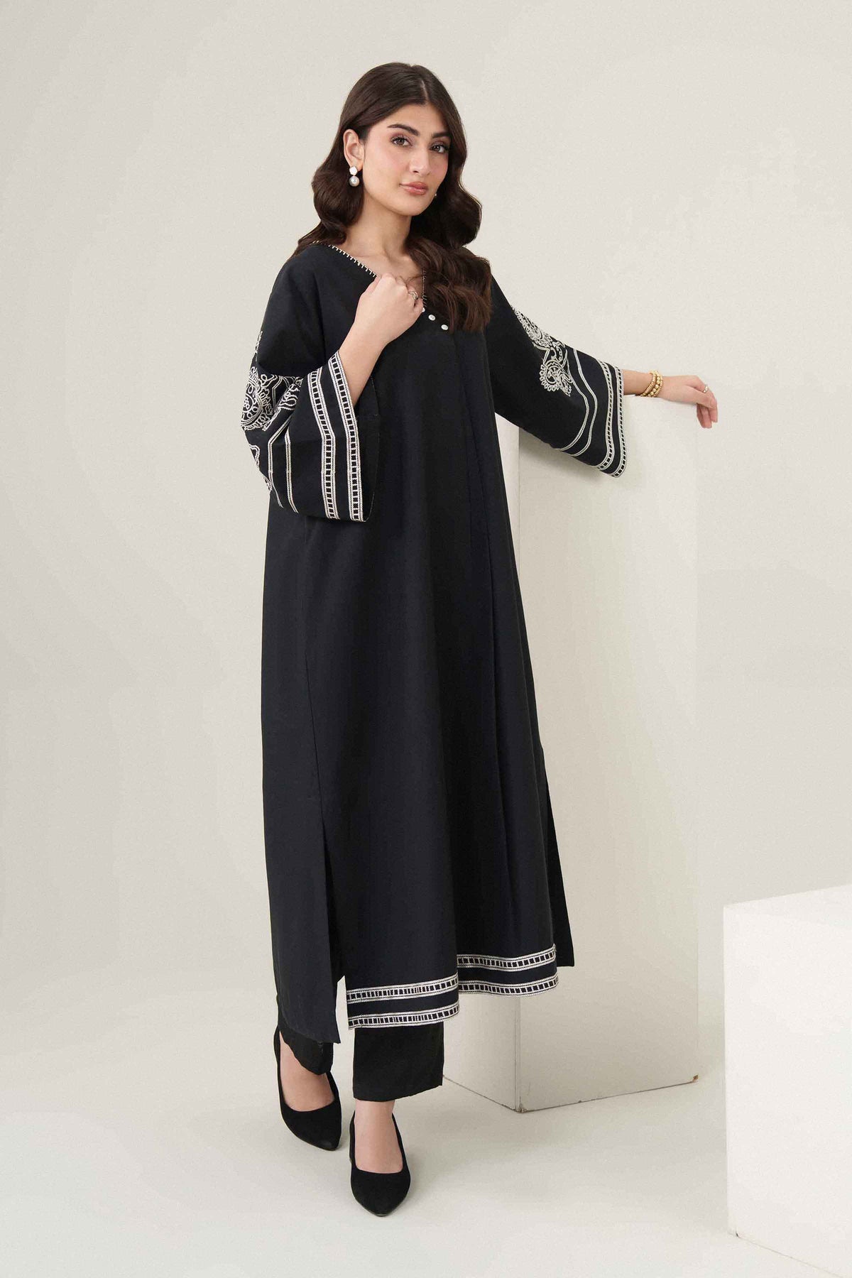 Nishat UK - Black Embroidered Yarn Dyed 1 Piece ready to wear 