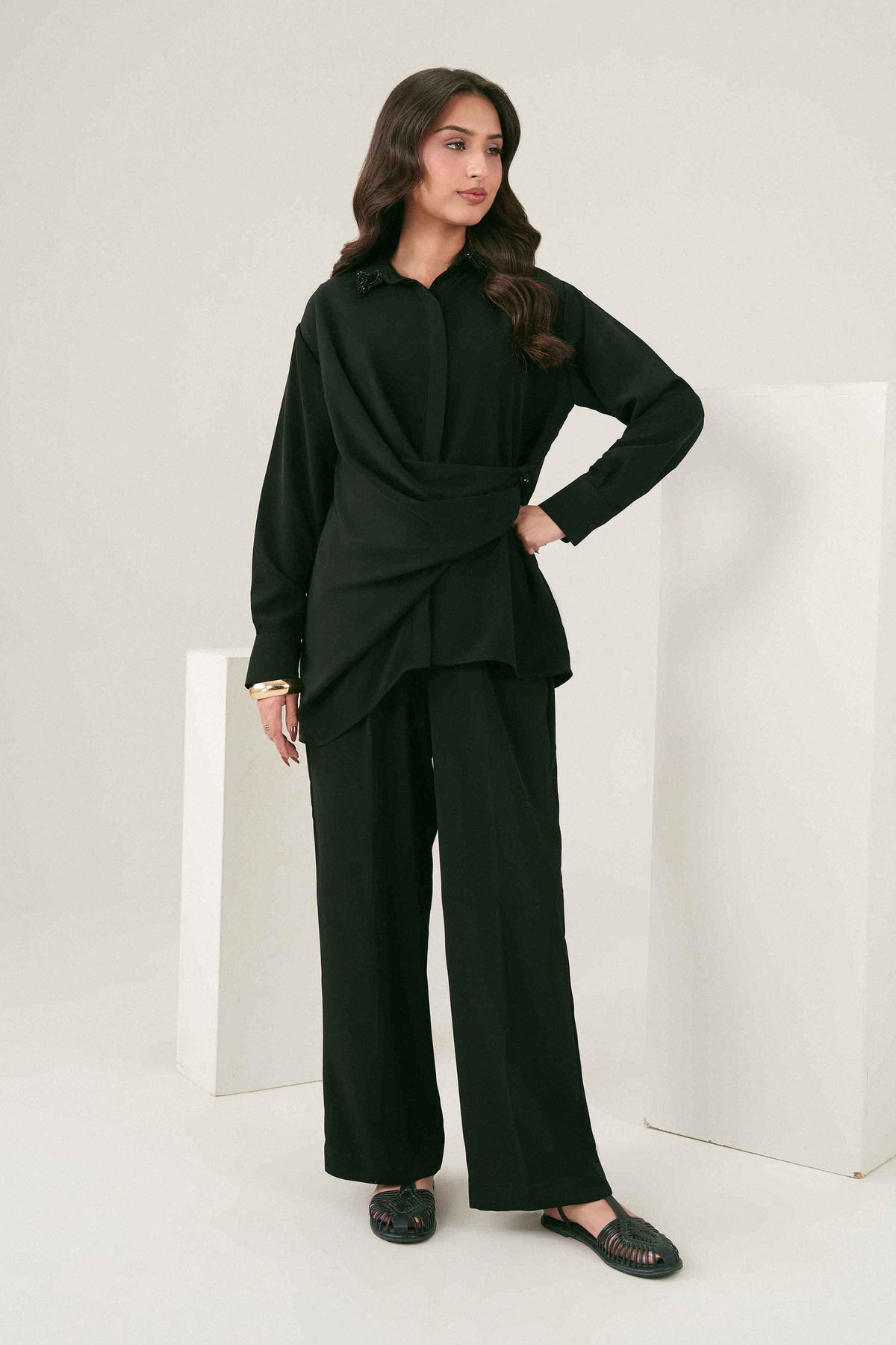 Nishat UK - Black Solids Georgette 2 Pieces ready to wear 