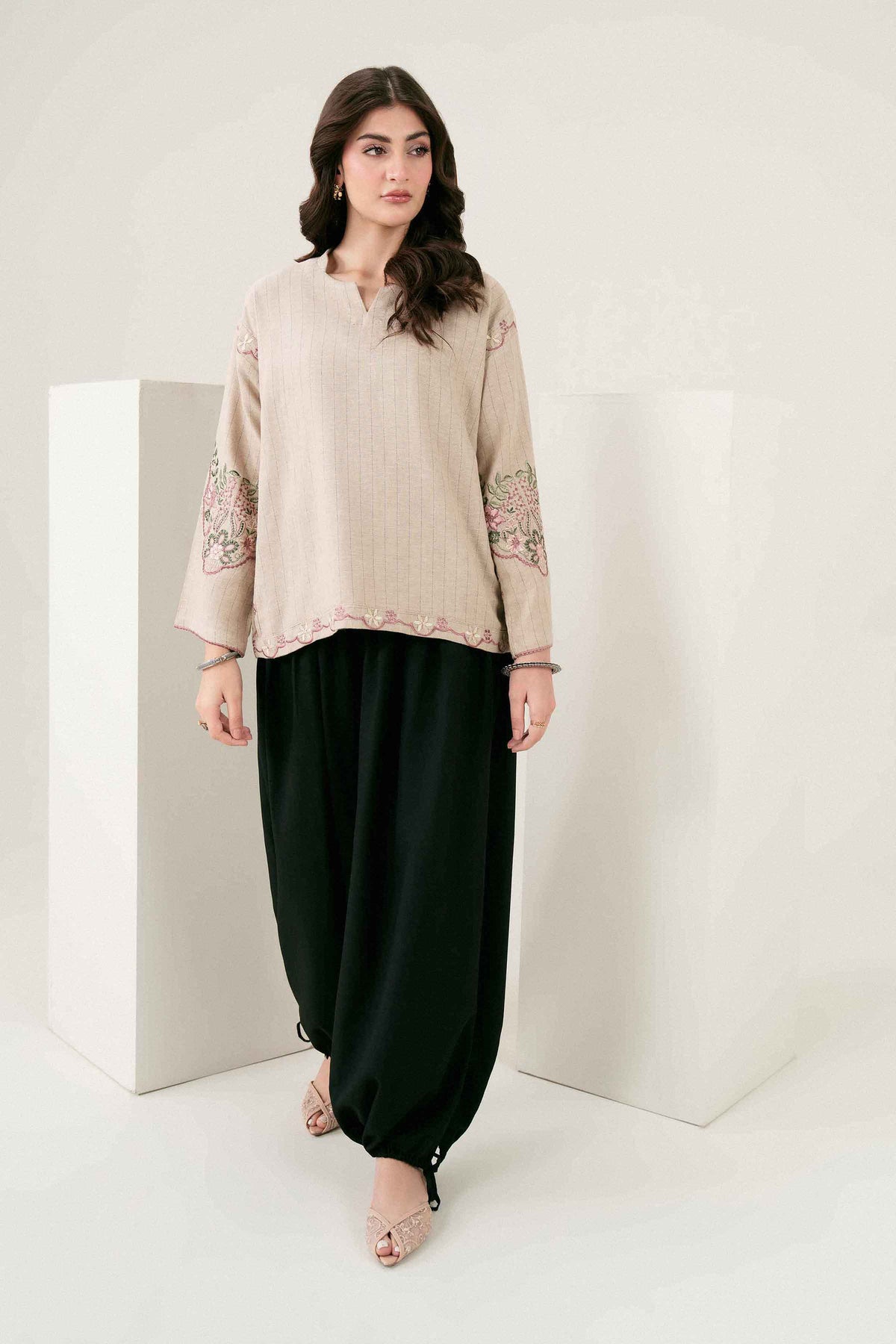 Nishat UK - Beige Embroidered Yarn Dyed 1 Piece ready to wear 