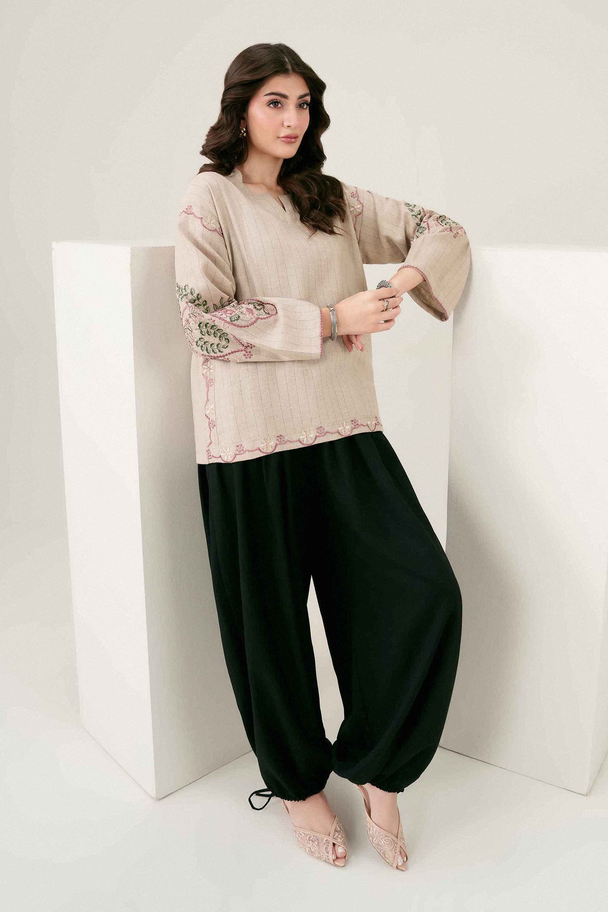 Nishat UK - Beige Embroidered Yarn Dyed 1 Piece ready to wear 