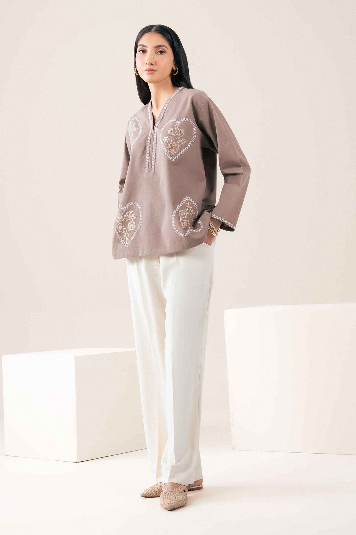 Nishat UK - Brown Embroidered Yarn Dyed 1 Piece ready to wear 