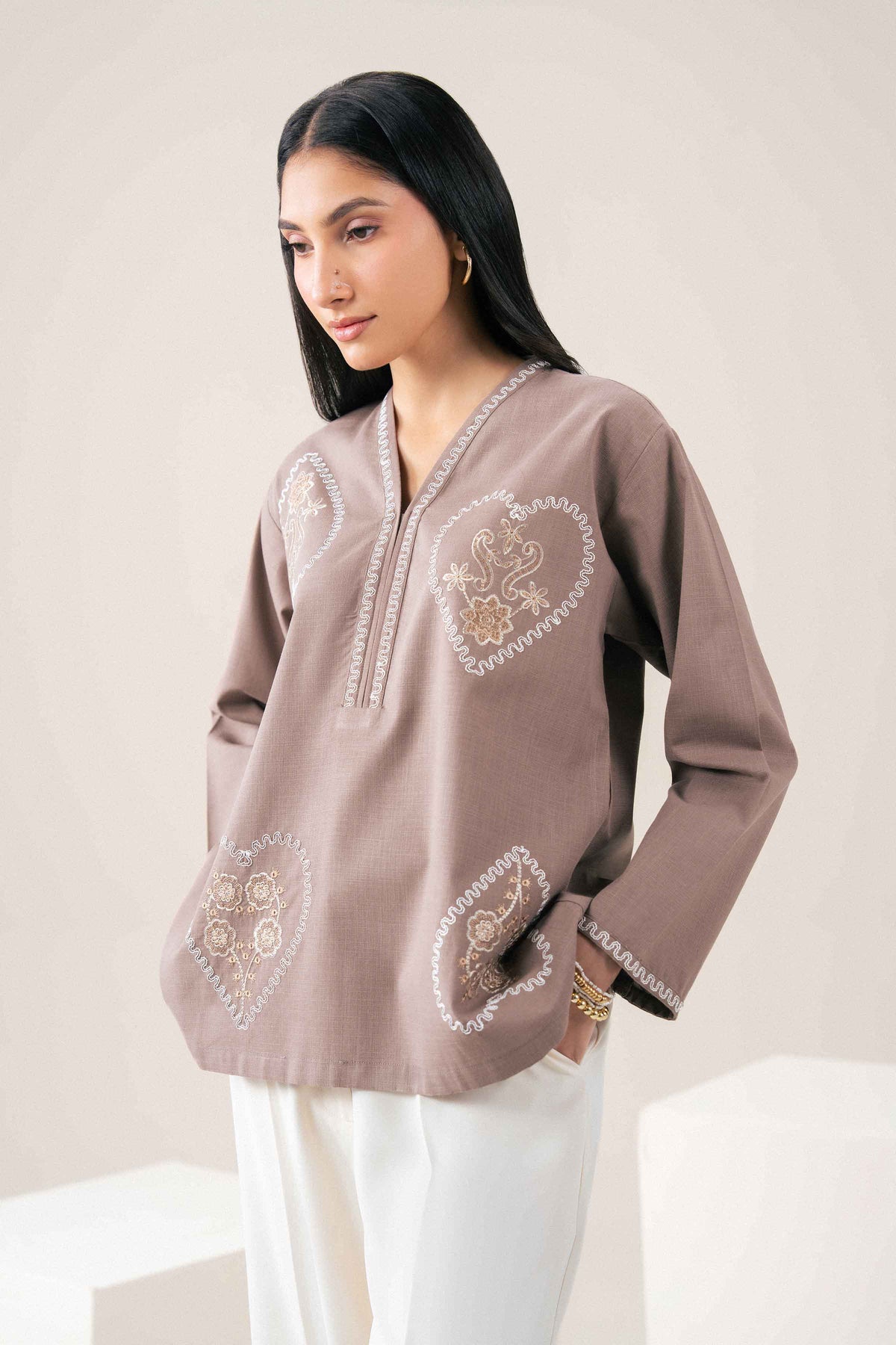 Nishat UK - Brown Embroidered Yarn Dyed 1 Piece ready to wear 