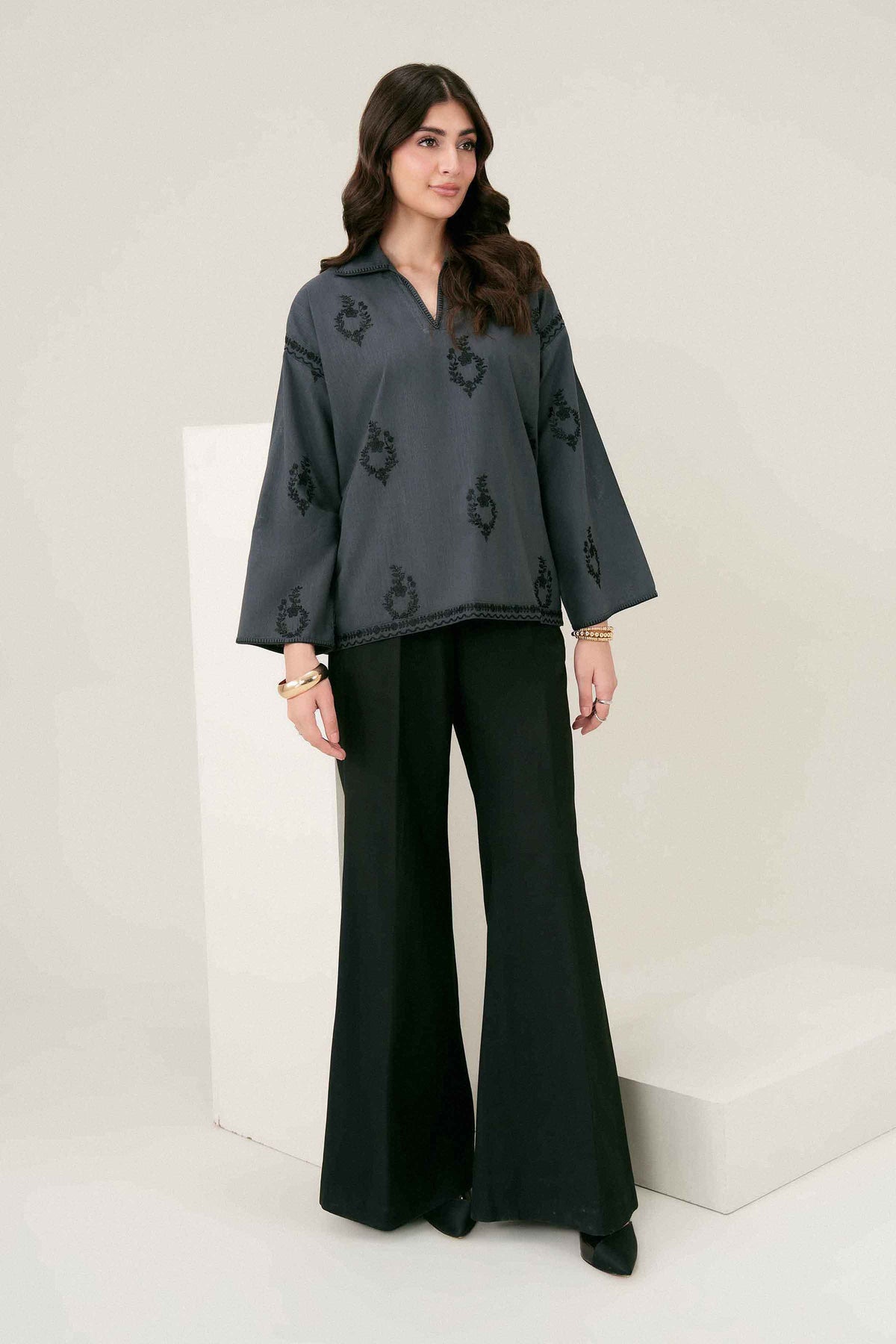 Nishat UK - Grey Embroidered Yarn Dyed 1 Piece ready to wear 