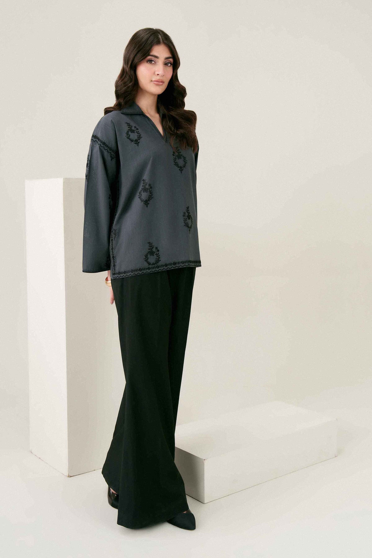 Nishat UK - Grey Embroidered Yarn Dyed 1 Piece ready to wear 
