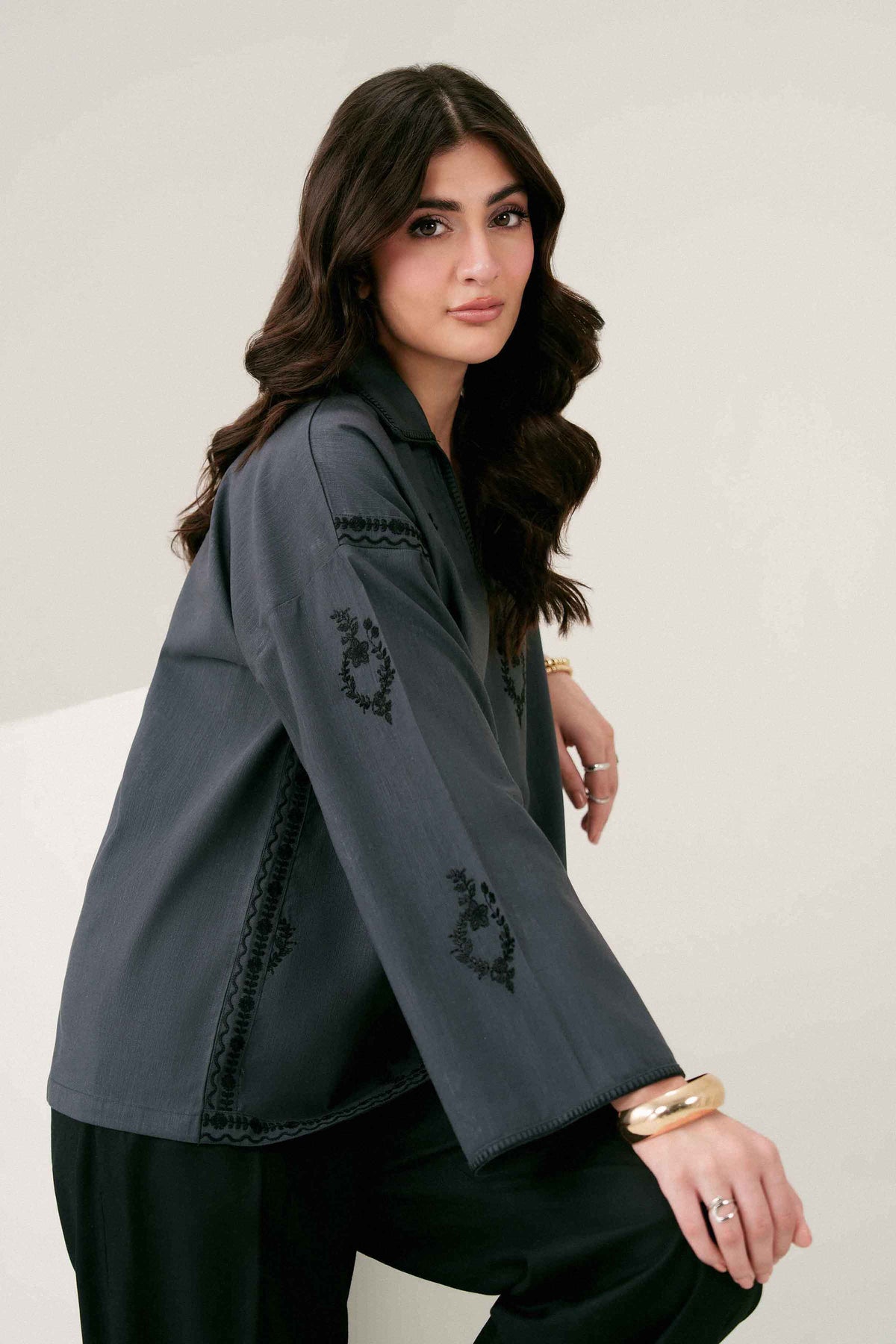 Nishat UK - Grey Embroidered Yarn Dyed 1 Piece ready to wear 