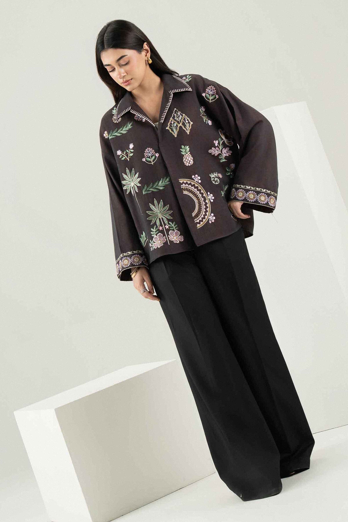 Nishat UK - Brown Embroidered Seer Sucker 1 Piece ready to wear Western Pret
