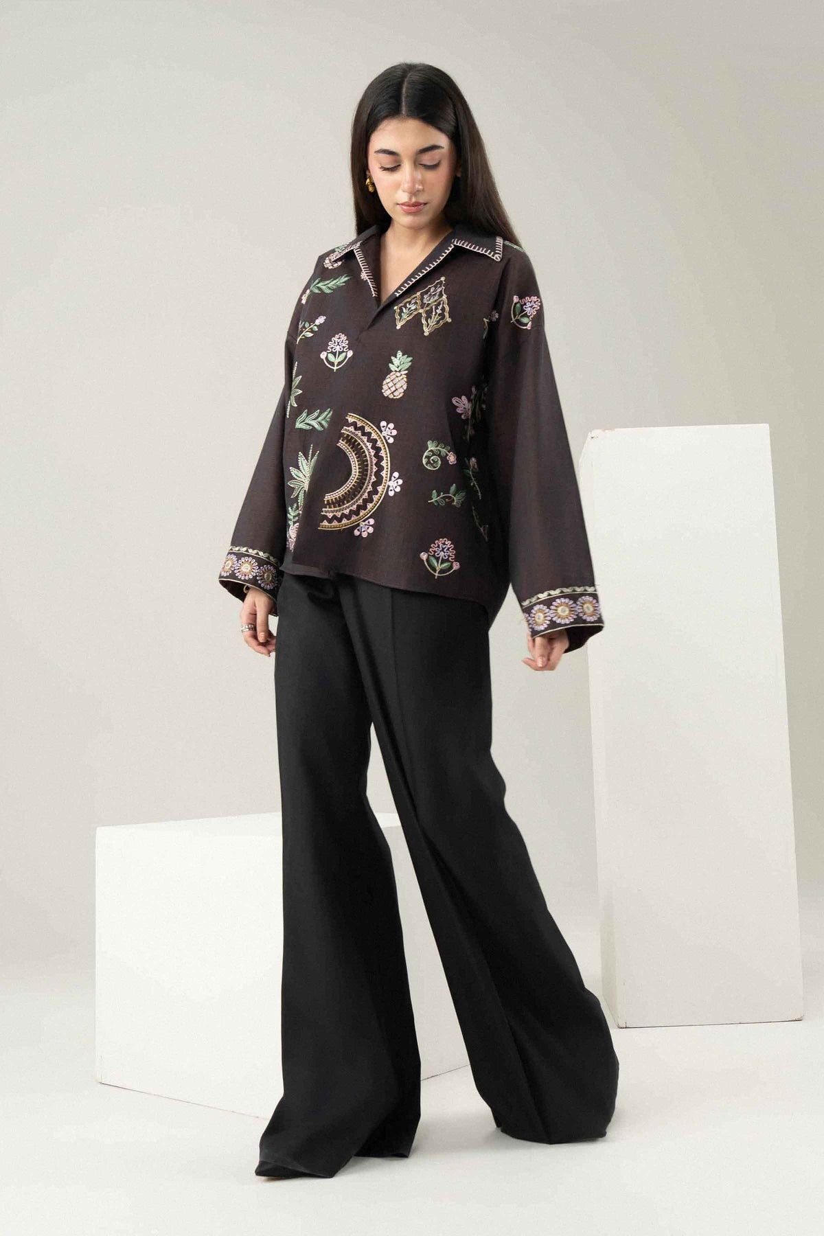 Nishat UK - Brown Embroidered Seer Sucker 1 Piece ready to wear Western Pret