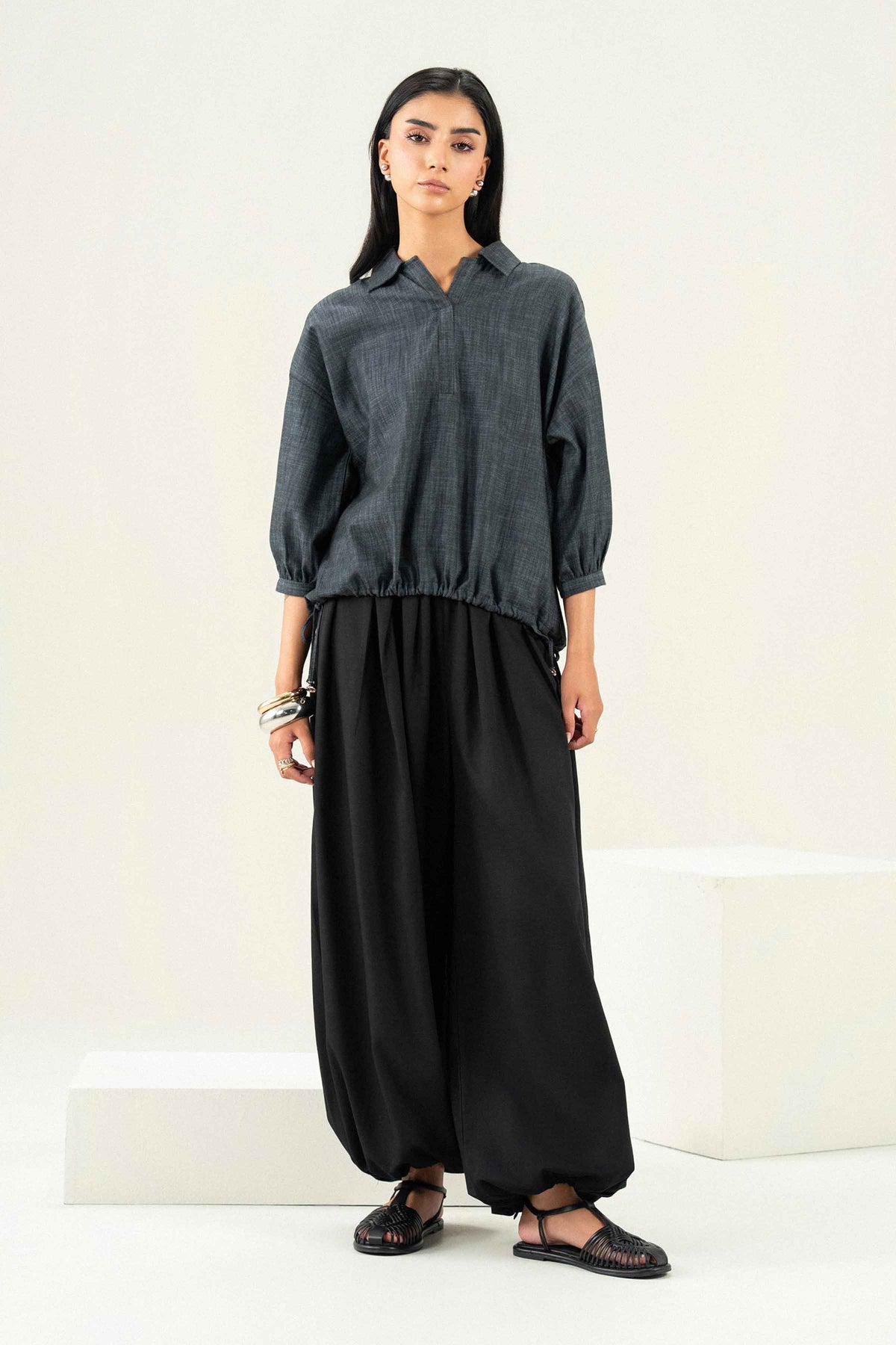 Nishat UK - Grey Solids Twill 1 Piece ready to wear Western Pret