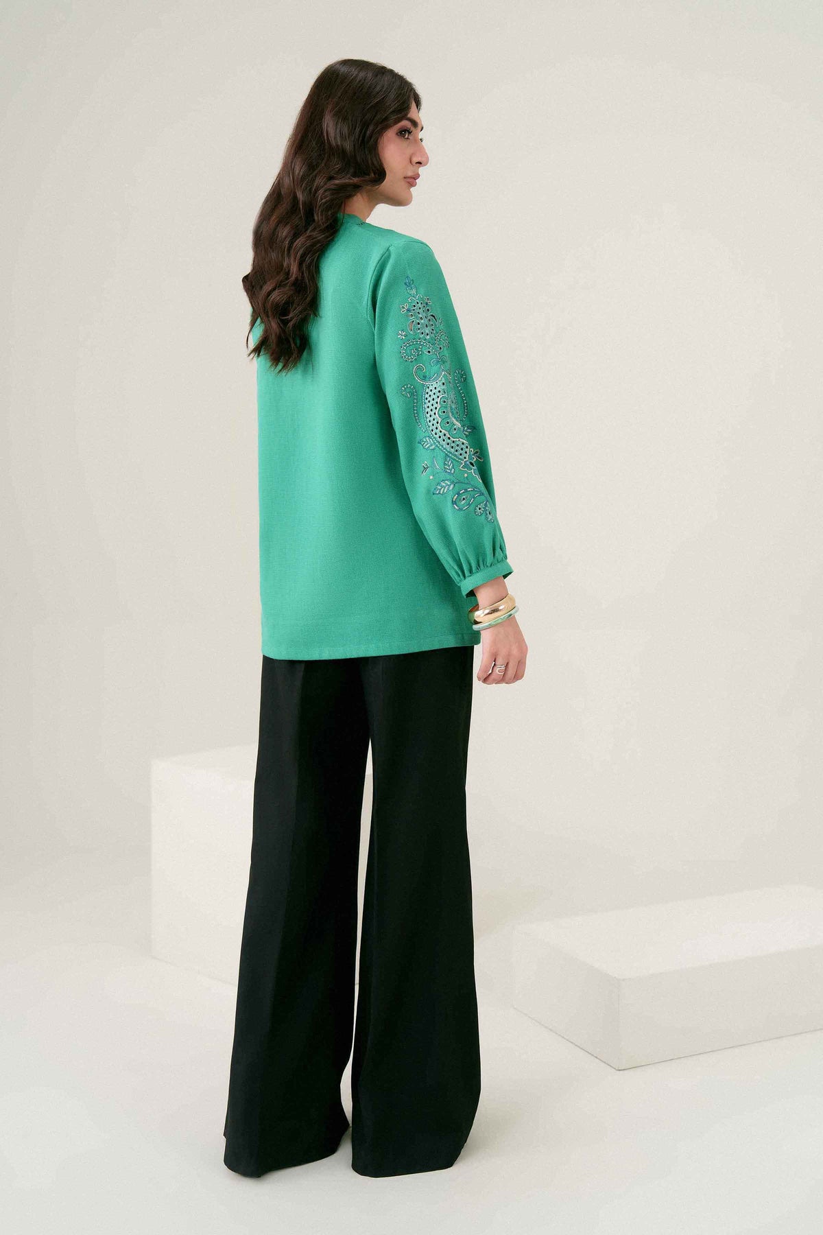 Nishat UK - Green Embroidered Yarn Dyed 1 Piece ready to wear 