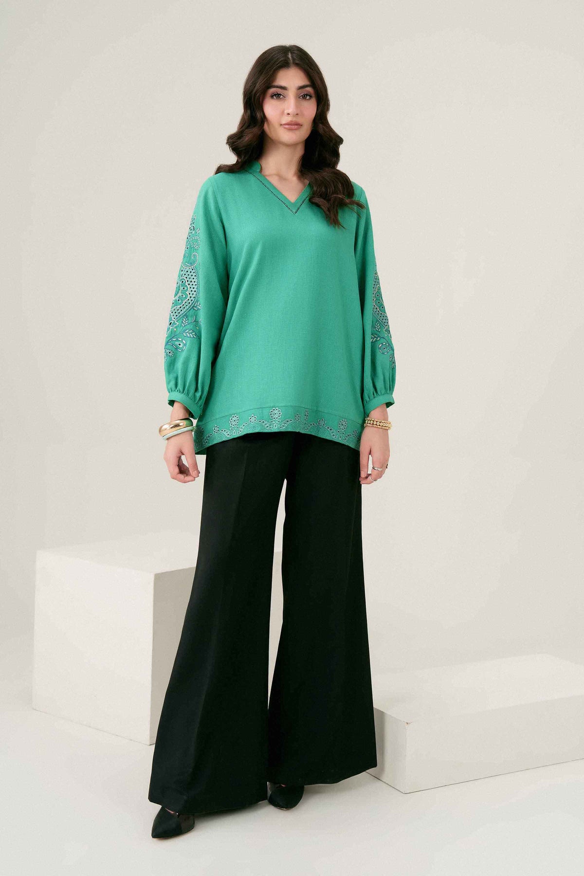 Nishat UK - Green Embroidered Yarn Dyed 1 Piece ready to wear 