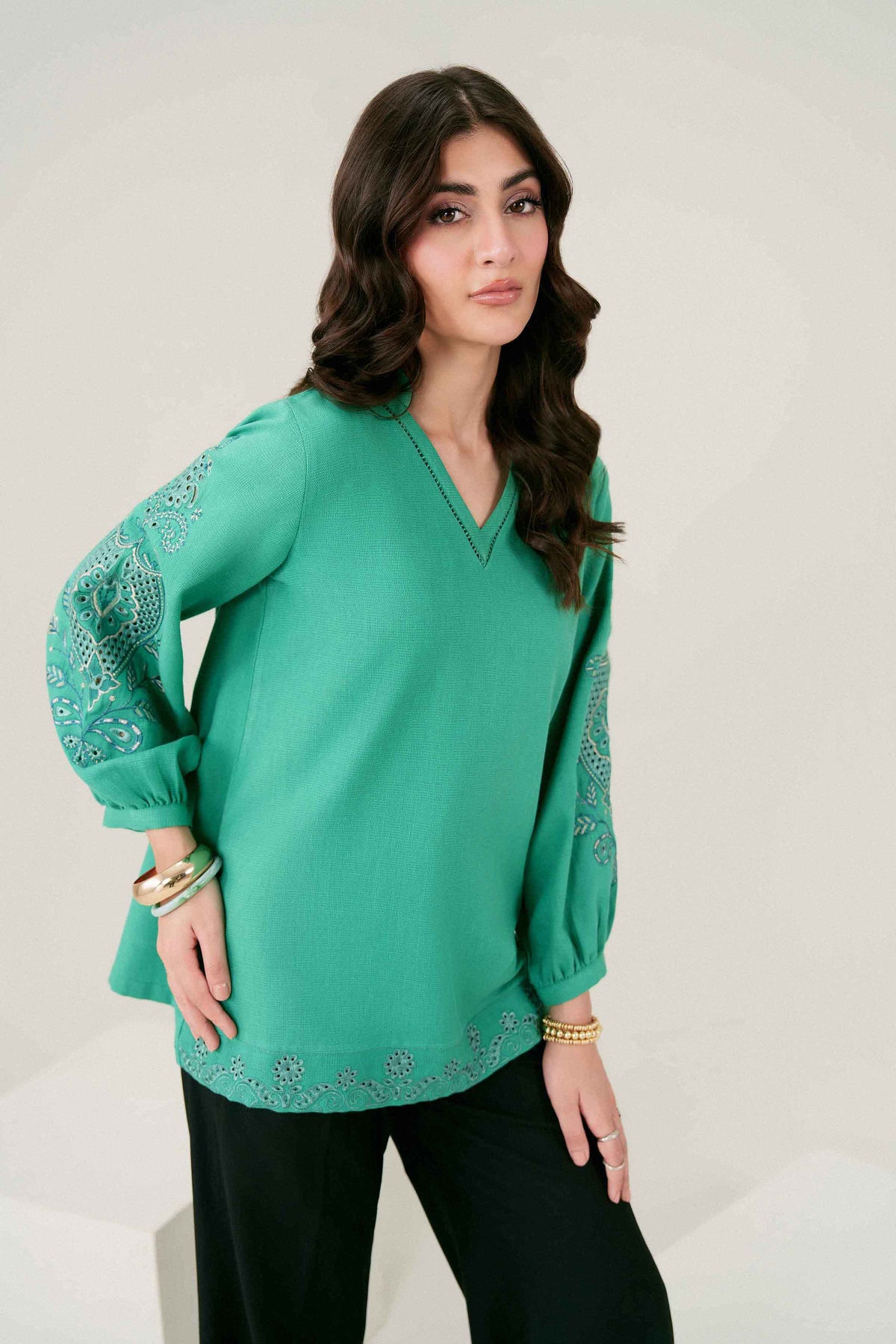 Nishat UK - Green Embroidered Yarn Dyed 1 Piece ready to wear 