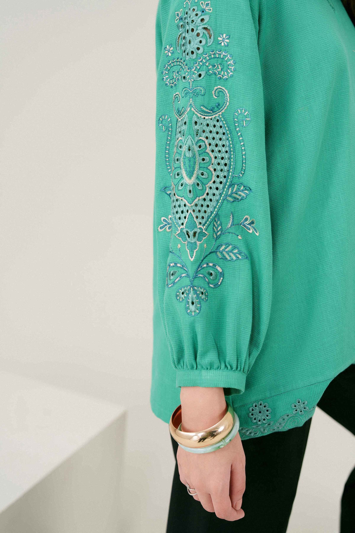 Nishat UK - Green Embroidered Yarn Dyed 1 Piece ready to wear 
