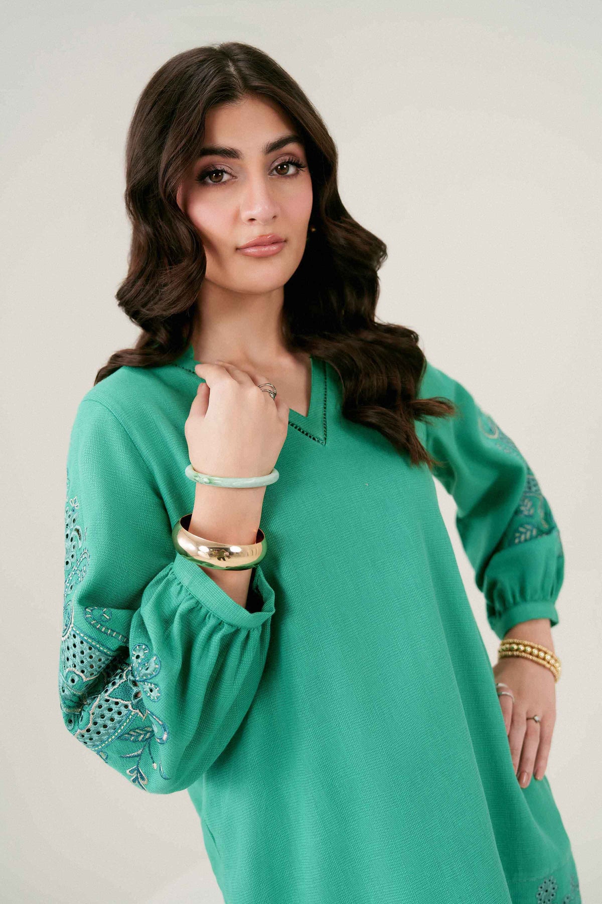 Nishat UK - Green Embroidered Yarn Dyed 1 Piece ready to wear 