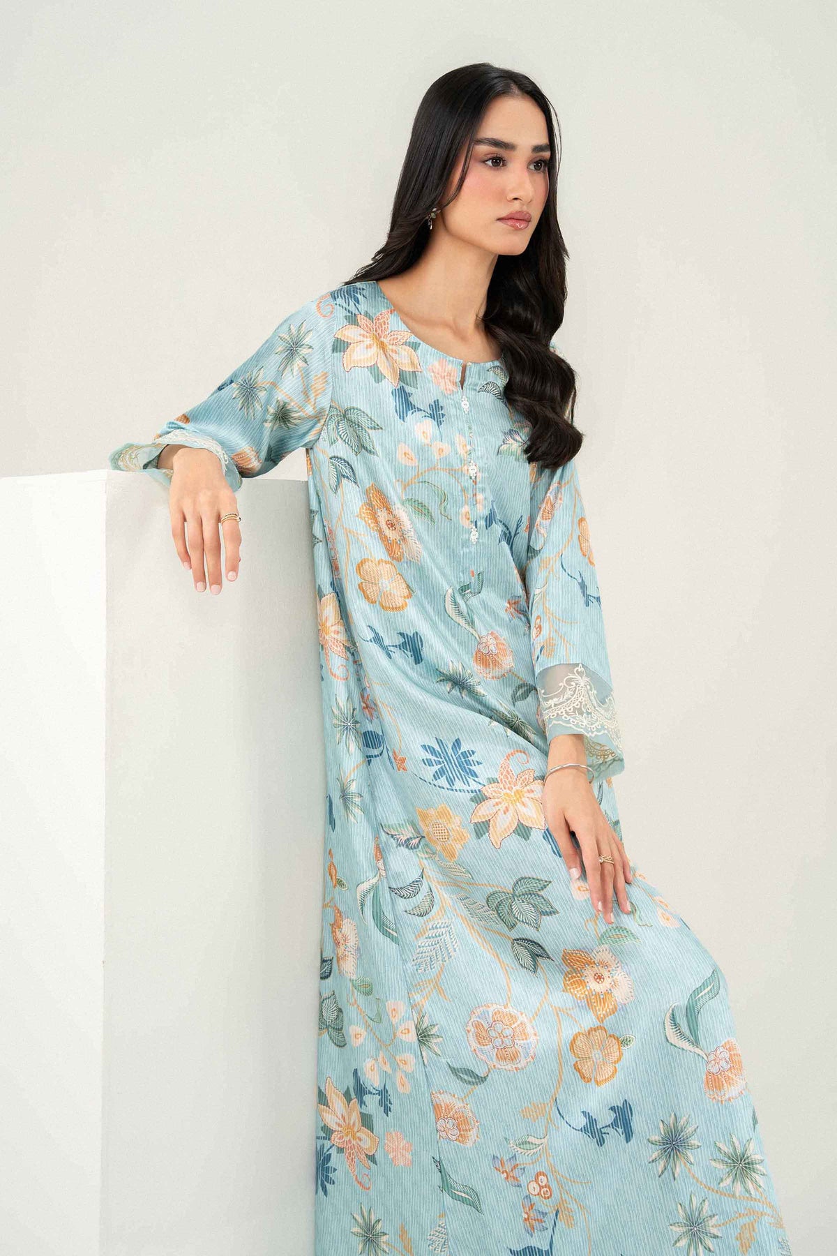 Nishat UK - Blue Embroidered Silk 1 Piece ready to wear long dress