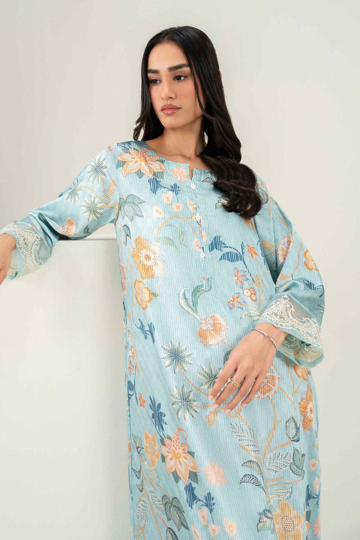 Nishat UK - Blue Embroidered Silk 1 Piece ready to wear long dress