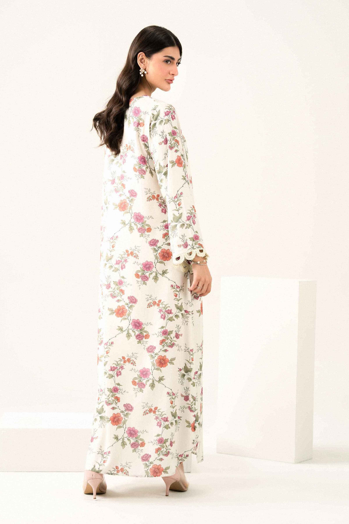 Nishat UK - Off White Printed Dobby 1 Piece ready to wear long dress