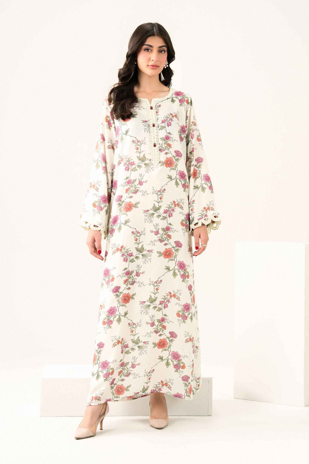 Nishat UK - Off White Printed Dobby 1 Piece ready to wear long dress