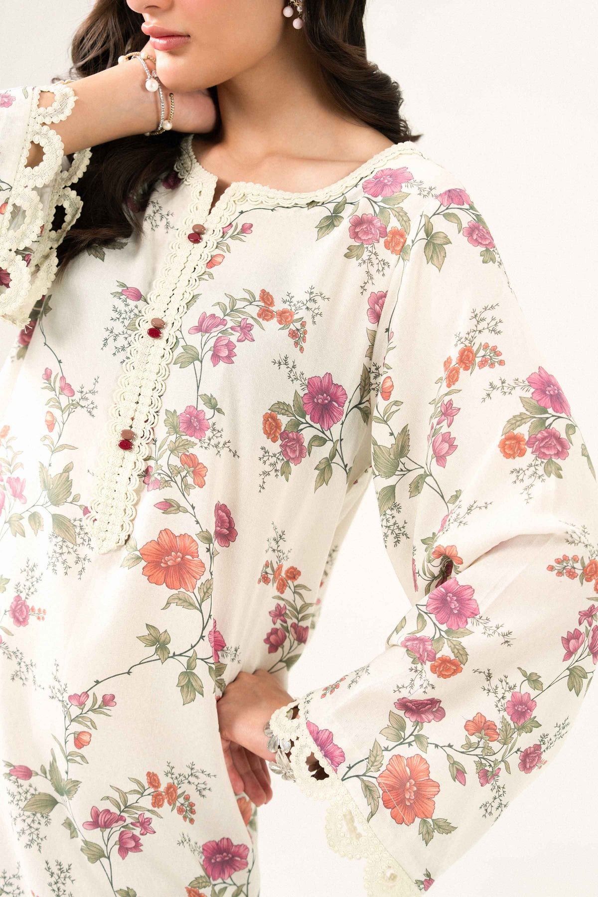 Nishat UK - Off White Printed Dobby 1 Piece ready to wear long dress