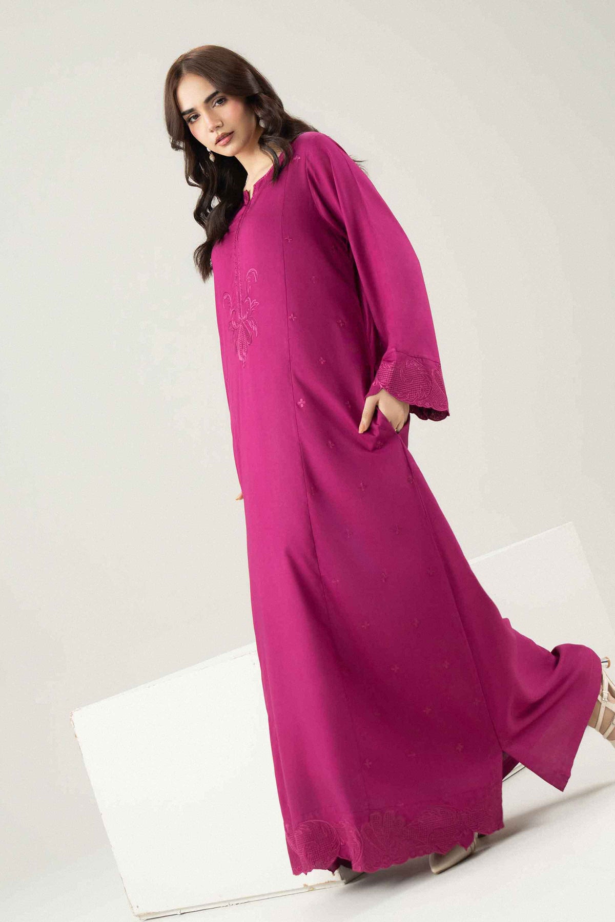 Nishat UK - Pink Embroidered Linen 1 Piece ready to wear long dress