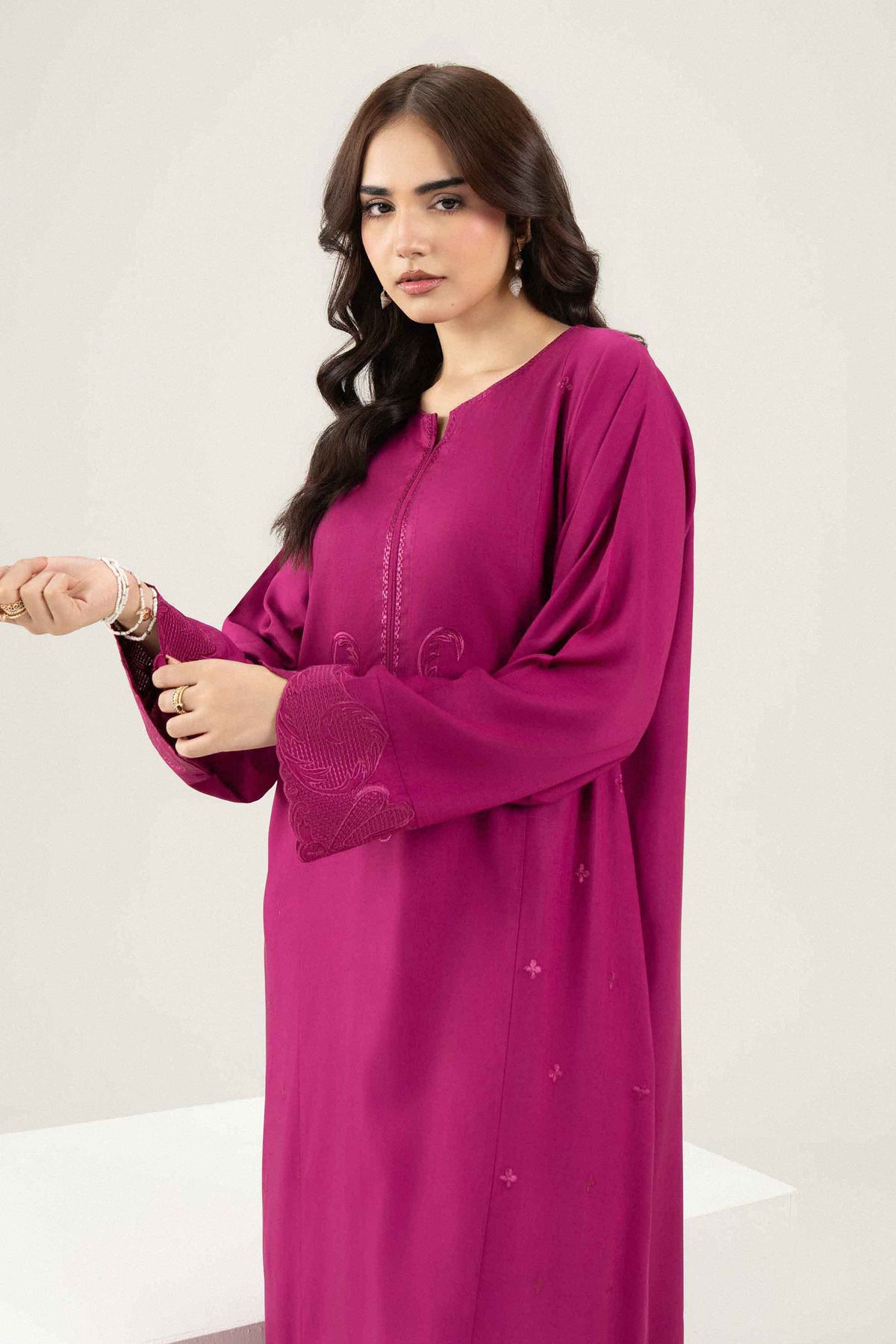 Nishat UK - Pink Embroidered Linen 1 Piece ready to wear long dress