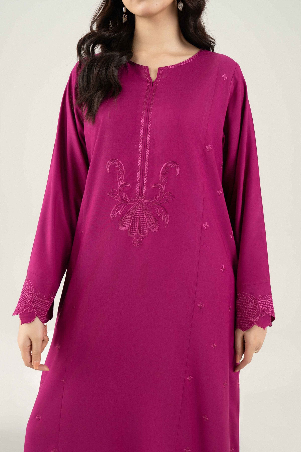 Nishat UK - Pink Embroidered Linen 1 Piece ready to wear long dress