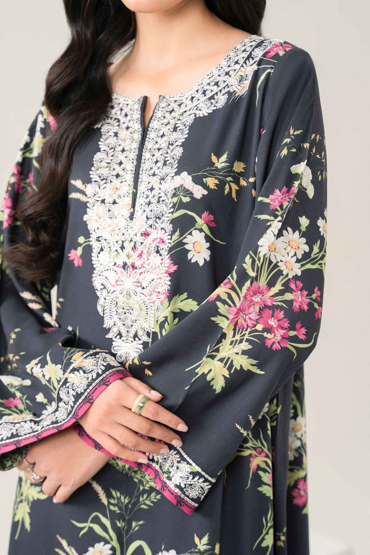 Nishat UK - Black Embroidered Linen 1 Piece ready to wear long dress